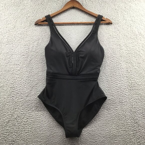 Sea Level Swim Spliced Plunge One Piece Black 8 - Picture 2 of 5